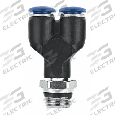 AIGNEP USA Push-Fit Tee Fitting: 5/16 in OD x 5/16 in OD x 3/8 in Pipe Size, Nylon - Nylon & Nickel-Plated Brass Tube Fittings