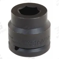 PROTO Impact Socket: 1 1/2 in Drive Size, Metric, 36 mm Socket Size, 6-Point, Std, Black Oxide (MPN J15036M). Key specifications — attr1215501: PROTO; attr1215515: Black Oxide; attr1215518: 36 mm.