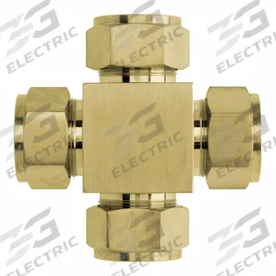 BRENNAN INDUSTRIES Compression Cross Fitting: 3/8 in OD x 3/8 in OD x 3/8 in OD x - Clean & Bagged Double-Ferrule Brass Compression Fittings