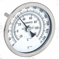 APPROVED VENDOR Dial Thermometer: 0°F to 250°F /-20°C to 120°C, 2.5 in Stem Lg, 3 in Dial Dia (MPN 1NFY4). Key specifications — Accuracy: ±1 % @ 41 to 200 °F, ±1.5 % Otherwise; Brand: APPROVED VENDOR.