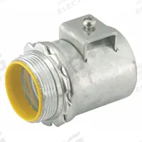 Saddle Connector: Steel, 2 in Trade Size, Insulated (MPN 3308DB). Key specifications — Connection Type: Saddle; Connection Orientation: Straight; Material: Steel; Insulated: Yes; For Use With: Flexible Metal Conduit; Connector Style: Straight; Standards: UL Listed; Brand: RACO.