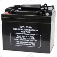 APPROVED VENDOR Sealed Lead Acid Battery: 12V DC, 33 Ah Capacity, 6.26 in Ht, 5.16 in Wd, 7.75 in Dp (MPN 5EFH2). Key specifications — Terminal Connection: M6 Threaded Receptacle; Battery Cycle Type: Deep Cycle; Brand: APPROVED VENDOR; Housing Material: ABS.