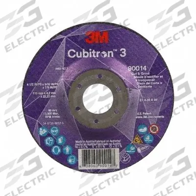 3M CUBITRON 3 Depressed Center Wheel: Type 27, 4 1/2" x 1/4" x 7/8", Ceramic - Cool-Cutting Grinding Wheels for Carbon & Stainless Steel