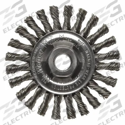 WEILER Wire Wheel Brush: Steel Cable Twist, 4" Dia x 1/4" Wd, 5/8"-11 Arbor - Heavy-Cleaning Brushes for Flat Carbon Steel Surfaces
