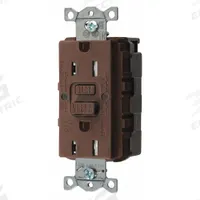 HUBBELL GFCI Receptacle: Decorator Duplex, 5-15, Brown, GFCI, 125V AC, 15 A, 2 Pole / 3 Wire (MPN SNAPGFTW15)