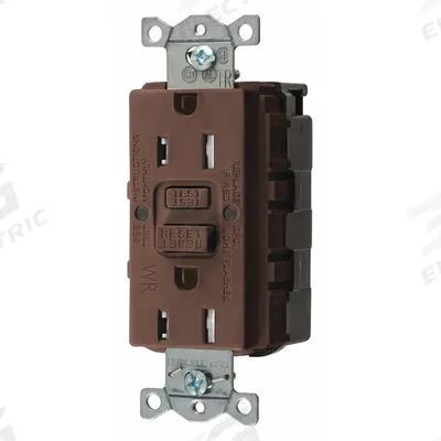 HUBBELL GFCI Receptacle: Decorator Duplex, 5-15, Brown, GFCI, 125V AC, 15 A - General Purpose Receptacles