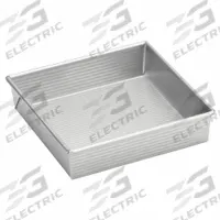 CHICAGO METALLIC Square Cake Pan: Straight Side Cake Pan Pan, Aluminized Steel, Glazed, 22 ga Gauge (MPN 21300). Key specifications — Bead Closure: Closed Bead; Coating: Glazed; Pan Style: Straight Side Cake Pan; Perforation: Solid; Brand: CHICAGO METALLIC; Color: Silver; Material: Aluminized Steel; NSF Certified: No.