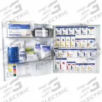 FIRST AID ONLY First Aid Kit and Housing: 344 Components, ANSI/ISEA Z308.1-2021, Type I/II, Class B (MPN 91377). Key specifications — ANSI Standard Met: ANSI/ISEA Z308.1-2021; Adhesive Bandages Included: (10) Moleskin; Oral and Inhalant Medicinals Included: No Oral/Inhalant Medicinals; Topical Medicinals Included: (20) Hand Sanitizer Packets; Wound Dressings Included: (2) Eye Pads; Unitized: Unitized with Guided Refill System.