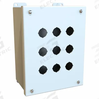 HAMMOND Push Button Enclosure: 22mm, 9 Holes, Carbon Steel - Enclosures for 22mm Operators