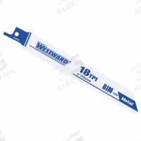 WESTWARD Reciprocating Saw Blade: 18 Teeth per Inch, 6 in Blade Lg, 1 mm Blade Thick, Bi-Metal, 5 PK (MPN 24A535). Key specifications — attr1109198: 18; attr1109200: Rigid for Straight Cuts; attr1109201: Straight; attr1109209: WESTWARD.