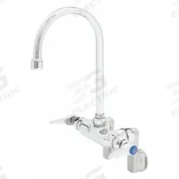 T&S BRASS Gooseneck Bar Faucet: Centerset, Wall, Brass, 13.8 gpm Flow Rate, 2 Mounting Holes, Chrome (MPN B-0341). Key specifications — Brand: T&S BRASS.
