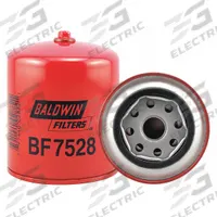 BALDWIN FILTERS Fuel Filter: Spin-On, 3 11/16 in Outside Dia, M20-1.50 Thread Size, Cellulose (MPN BF7528). Key specifications — attr1137520: BF7528; attr434022: BALDWIN FILTERS; attr427730: Cellulose; attr427731: G324-A Integral Gasket; attr1017112: Trucks; attr1017113: Kubota.