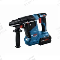 BOSCH Cordless Rotary Hammer: L-Shape, 18V DC, SDS-Plus, 2 5/8 in max, 8.0 Ah, 1.8 ft-lb, 4,350 bpm (MPN GBH18V-24CK24). Key specifications — attr113828: 1.8 ft-lb; attr113858: 18V DC; attr113796: BOSCH; attr113851: 1 in; attr113808: 0 bpm to 4,350 bpm; attr113803: Yes; attr113838: Rotate Only; attr113809: Yes.