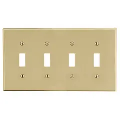 HUBBELL Wall Plate: Toggle, 4 Gang, Ivory, Std Size (MPN P4I). Key specifications — Brand: HUBBELL; Material: Polycarbonate.
