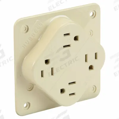 HUBBELL Receptacle: Quad, 5-15, Ivory, 125V AC, 15 A, 2 Pole / 3 Wire (MPN HBL415I) - General Purpose Receptacles