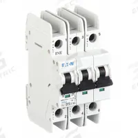 EATON IEC Miniature Circuit Breaker: 15 A Amps, 48/96V DC, 14kA at 277/480V AC, Screw Clamp, D (MPN FAZ-D15/3-NA). Key specifications — DC Voltage Rating: 48/96V DC; Max. AIR Rating: 14kA at 277/480V AC; Terminal Connection: Screw Clamp; Brand: EATON.