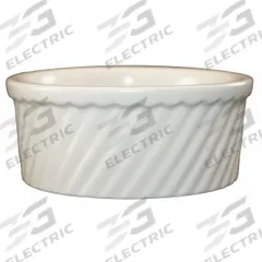 ITI Swirl Souffle Dish: 21 oz Capacity, 2 1/4 in Overall Dp, 5 7/8 in Overall Dia, American White (MPN SOFS-20-AW). Key specifications — Material: Vitrified Stoneware; Brand: ITI; Color: American White.