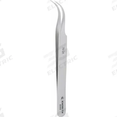 EXCELTA Tweezers: Stainless Steel, Point, Curved Tip - Wafer-Handling Tweezers
