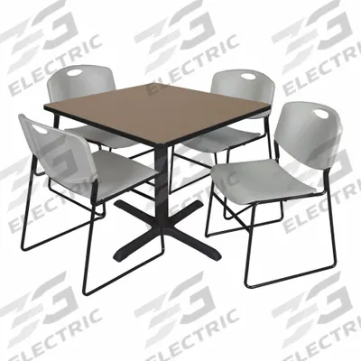 CAIN Cafe/Breakroom Table: Laminate, Oak, 29 in Overall Ht - Max, 36 in Overall Wd - Movable Table & Chair Kits