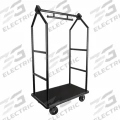 HOSPITALITY 1 SOURCE Bellman Cart: 1 1/2 in Frame Dia, 43 in Overall Lg, 25 in Overall Dp, Black (MPN BCF105BL). Key specifications — Brand: HOSPITALITY 1 SOURCE; Frame Finish: Powder Coated; Product Type: Bellman Cart.