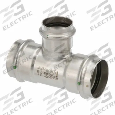 VIEGA PROPRESS Crimp Tee Fitting: 2 in CTS x 2 in CTS x 1 1/2 in CTS Size - Potable Water Stainless Steel Press Fittings