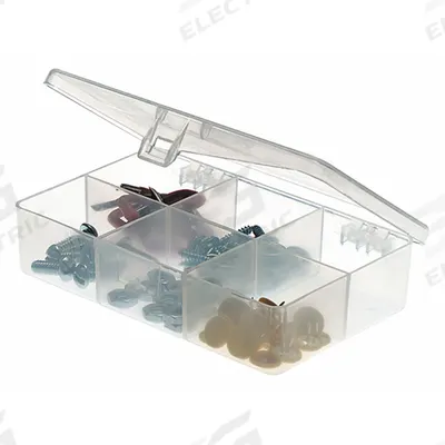 PLANO MOLDING Compartment Box: 4 5/8 in x 2 7/8 in x 1 in, Clear, 6 Compartments - Small Parts Compartmented Boxes with Fixed Dividers
