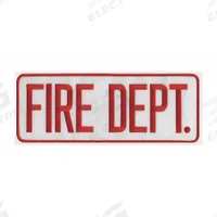 HEROS PRIDE Embroidered Patch: Fire Dept., 11 in x 4 in, Red/White, Plastic, Sew-On, Back (MPN 10060). Key specifications — attr1074238: Sew-On; attr188498: 11 in x 4 in; attr188499: Red; attr188500: Plastic; attr188503: Fire Dept.; attr193746: HEROS PRIDE.