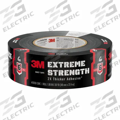 3M Duct Tape: Medium Duty, Black, 1 7/8 in Wd, 30 yd Lg, 7 mil Thick, 2830 - General Purpose Duct Tape