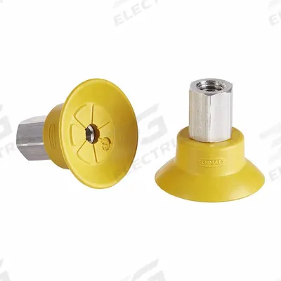 SCHMALZ Vacuum Pad Assembly: G1/8 in, 28.2 mm Pad Dia, NBR-ESD, 55 A, Yellow - Flat Type Electronics Industry ESD Vacuum Pad Assemblies