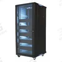 VIDEO MOUNT PRODUCTS Equipment Rack Enclosure: 27 Rack Units, 54 3/4 in x 23 5/8 in x 23 5/8 in (MPN EREN-27). Key specifications — Brand: VIDEO MOUNT PRODUCTS; Includes: Casters; Material: Steel; Features_Broad: Tempered Glass Door; (2) Cooling Fans; Shelves & Blanks.