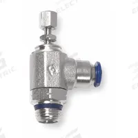AIGNEP USA Universal Flow Control: Elbow Fitting, Knob, 1/4 in Valve Body Size, 1/4 in Tube, 1/4 in (MPN 88958-04-04). Key specifications — attr947203: Stainless Steel; attr947205: AIGNEP USA.