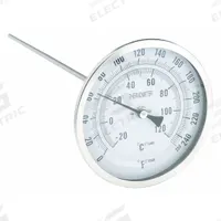 APPROVED VENDOR Dial Thermometer: 0°F to 250°F /-20°C to 120°C, 12 in Stem Lg, 5 in Dial Dia (MPN 1NGD9). Key specifications — Accuracy: ±1 % @ 41 to 200 °F, ±1.5 % Otherwise; Brand: APPROVED VENDOR.