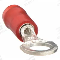 STA-KON Ring Terminal: Red, Nylon Insulation, #6 Stud Size, 22 AWG to 16 AWG Wire Sizes, 600 V (MPN RA18-6). Key specifications — attr1308027: STA-KON; attr1356587: Serrated.