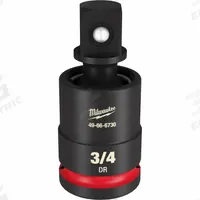 MILWAUKEE Universal Joint: Black Phosphate, 3/4 in Output Drive Size, Square, 3 5/8 in Overall Lg (MPN 49-66-6730). Key specifications — attr1204914: Black Phosphate; attr1204915: Locking Not Included; attr1204918: Square; attr1204937: MILWAUKEE.