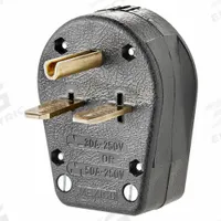 LEVITON Straight Blade Plug: 6-30P/6-50P, 250V AC, 30 A_50 A, 2 Pole, 3 Blade, Black (MPN 931-E)