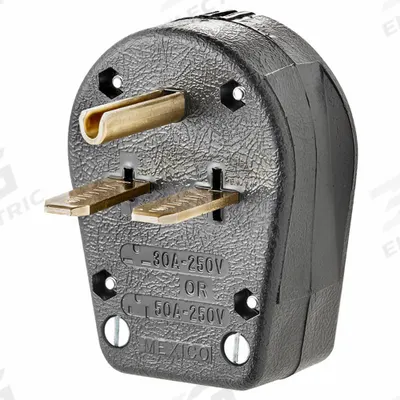 LEVITON Straight Blade Plug: 6-30P/6-50P, 250V AC, 30 A_50 A, 2 Pole, 3 Blade, Black (MPN 931-E) - Angled Plugs