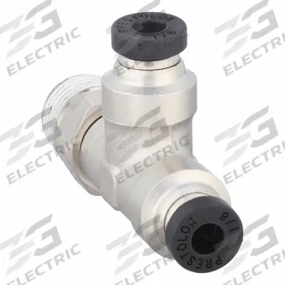PARKER Push-Fit Tee Fitting: 1/8 in OD x 1/8 in Pipe x 1/8 in OD Size, Brass - Nickel-Plated Brass Tube Fittings