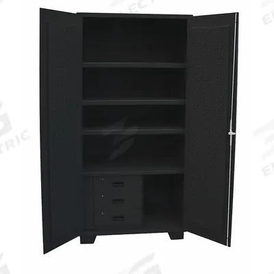 JAMCO Pegboard Cabinet: 60 in x 24 in x 78 in, Swing Handle & Padlock Hasp, 14 ga Panel Thick - Industrial Shelf Cabinets with Drawers & Pegboards