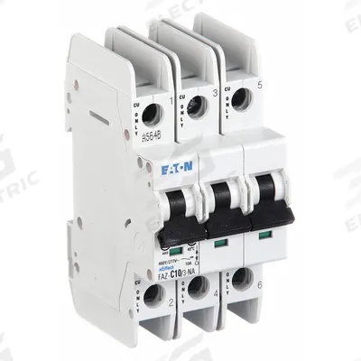 EATON Miniature Circuit Breaker: 10 A Amps, 48/96V DC, 10kA at 277/480V AC, Screw Clamp - C-Curve, 3-Pole UL489 DIN Rail-Mount Miniature Circuit Breakers
