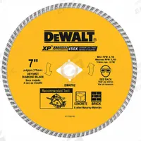 DEWALT Diamond Saw Blade: Masonry, 7 in Blade Dia., 5/8 in Arbor Size, Wet/Dry, Better, Turbo (MPN DW4702). Key specifications — attr1097734: Wet/Dry; attr1097738: Angle Grinder; attr1097751: DEWALT.