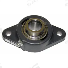 TIMKEN 2 Bolt Flange Bearing: Radial Ball, 1 7/16 in Bore, Cast Iron, Set Screws, 6 1/8 in Lg, 52100 (MPN YCJT 1-7/16 SGT). Key specifications — Bore Type: Cylindrical; Brand: TIMKEN; Lubricant Material: NLGI #2 Equivalent; Mounting Bolt Size: 1/2 in; System of Measurement: Inch.