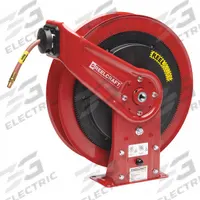 Spring Return Hose Reel: 50 ft (3/8 in I.D.), 1/4 in MNPT, 300 psi Max Op Pressure, Black/Red (MPN RS7650 OLP). Key specifications — Reel Color: Black; Hose Capacity: 50 ft (3/8 in I.D.); Overall Dimensions: 19-3/4 in L x 7 in W x 20-1/4 in H; Swivel Material: Nickel Plated Steel; Hose End Configuration: 1/4 in MNPT; Brand: REELCRAFT.