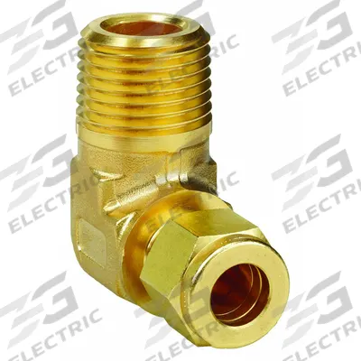 PARKER Compression Fitting Elbow: 3/8 in OD x 1/8 in Pipe Size, Compression x MNPT - Double-Ferrule Brass Compression Fittings