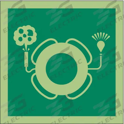 IMO (International Maritime Organization) Safety Sign: Vinyl, Adhesive Sign Mounting - Square Life Buoy With Light And Smoke Symbol Signs