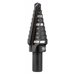 MILWAUKEE Step Drill Bit: 1/4" to 3/4", Black Oxide HSS, 3-Flats Shank (MPN 48-89-9203). Key specifications — attr1234936: Not Impact Rated.