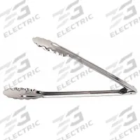 CRESTWARE Uncoated Scalloped Tongs: Stainless Steel Blade, 16 in Overall Lg, 1 mm Gauge, Silver (MPN HDT16X). Key specifications — Color: Silver; Brand: CRESTWARE; Coated Handle: No; NSF Certified: No.