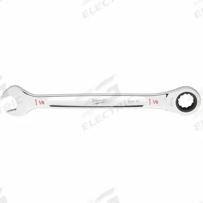 MILWAUKEE Combination Wrench: Steel, Chrome, 1 1/8 in Head Size, 15 3/8 in Overall Lg - SAE 12-Point Ratcheting Combination Wrenches