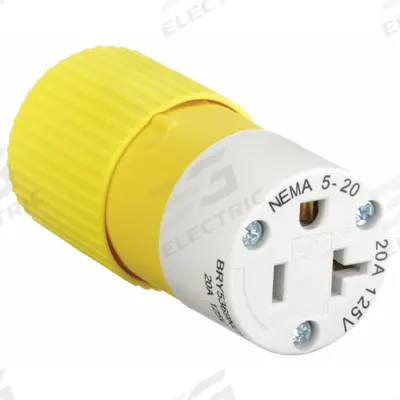 BRYANT Straight Blade Connector: 5-20R, 125V AC, 20 A, 2 Pole, 3 Wire, Yellow (MPN BRY5369NCSY) - General Purpose Connectors