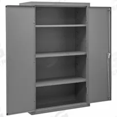 DURHAM MFG Storage Cabinet: 36 in x 18 in x 60 in, Swing Handle & Keyed, 16 ga Panel Thick, Frame (MPN 2601-3S-95). Key specifications — attr62698: Gray; attr62736: Welded; attr87895: Frame; attr62693: Assembled; attr62737: Stationary; attr62694: Adjustable; attr62695: Powder Coated; attr62696: Steel.