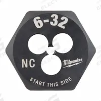 MILWAUKEE Hex Threading Die: #6-32 UNC, 1 in Hex Wd, Black Oxide Carbon Steel (MPN 49-57-5315)